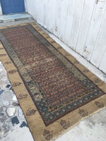4'6" x 10' Antique Persian Camel Hair rug #1925C / 5x10 Vintage Rug - Blue Parakeet Rugs