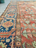 8'10" x 12'8" Worn antique Heriz / Large vintage Oriental rug / Worrn to perfection Heriz - Blue Parakeet Rugs