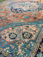 7'7 x 11'9 Lean n Mean French Blue Antique Heriz - Blue Parakeet Rugs