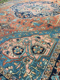 7'7 x 11'9 Lean n Mean French Blue Antique Heriz - Blue Parakeet Rugs