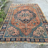 7'7 x 11'9 Lean n Mean French Blue Antique Heriz - Blue Parakeet Rugs