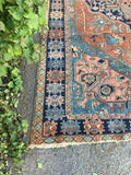 7'7 x 11'9 Lean n Mean French Blue Antique Heriz - Blue Parakeet Rugs