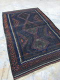 4' x 6'2 Antique Baluch Rug / blue Baluch rug / 1880s village rug - Blue Parakeet Rugs