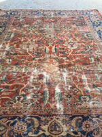 9’4 x 10’8 Love-worn Persian Mahal Rug / large distressed vintage rug (#1016) - Blue Parakeet Rugs