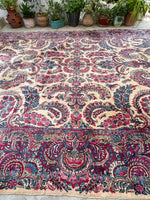 12x20 Ivory Persian Kerman Rug / #JLrug - Blue Parakeet Rugs