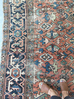 7’3 x 9’6 Worn antique Persian Heriz (#1241ML) - Blue Parakeet Rugs