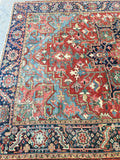 7’7 x 10’8 antique Persian Heriz with french bh bh  blue corners (#1141) - Blue Parakeet Rugs