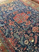 9’1 x 10’8 Antique Persian Heriz Rug / Large Antique Rug (#1033ML) - Blue Parakeet Rugs