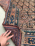 4’4 x 8’8 antique Kurdish rug #1113 - Blue Parakeet Rugs