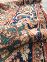 9’4 x 10’8 Love-worn Persian Mahal Rug / large distressed vintage rug (#1016) - Blue Parakeet Rugs