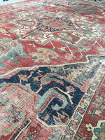 8'8 x 12'2 Rusty n Worn Serapi Heriz Rug - Blue Parakeet Rugs