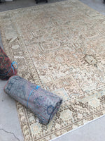 8’10 x 12’ Muted Vintage Persian Heriz Rug / 9x12 Large Vintage Rug (#1129) - Blue Parakeet Rugs