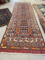 3'9" x 12'9" Kurdish Runner #2274 / Antique Runner / rug runner / Oriental Rug - Blue Parakeet Rugs