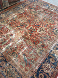 9’4 x 10’8 Love-worn Persian Mahal Rug / large distressed vintage rug (#1016) - Blue Parakeet Rugs