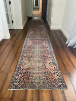 2'11 X 17'9 Antique Skinny 1880s Kerman Runner #1859 / 3x18 Vintage Skinny Runner - Blue Parakeet Rugs