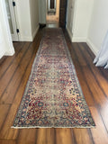 2'11 X 17'9 Antique Skinny 1880s Kerman Runner #1859 / 3x18 Vintage Skinny Runner - Blue Parakeet Rugs