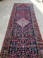 3'4 x 10’ Vintage Hamadan Runner - Blue Parakeet Rugs
