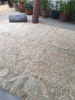 8’10 x 12’ Muted Vintage Persian Heriz Rug / 9x12 Large Vintage Rug (#1129) - Blue Parakeet Rugs