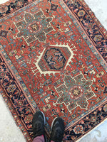 3’8 x 4’6 Antique Persian Heriz Jr (#978) - Blue Parakeet Rugs