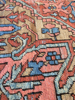 9’8 x 12’3 Antique Heriz with baby blue medallions (#842) - Blue Parakeet Rugs