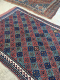 4’6 x 7’9 Antique early 1900's Tribal Rug / 4x7 Vintage Rug (#1277) - Blue Parakeet Rugs