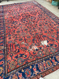 8'3 x 13' Antique 1920s watermelon ground Mahal rug #2065 / 8x13 Vintage Rug - Blue Parakeet Rugs