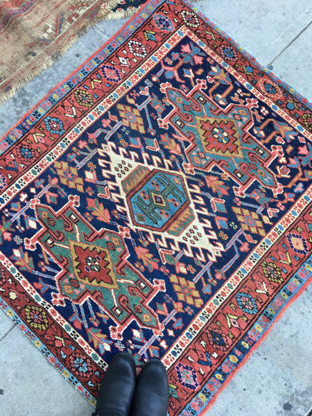 3’5 x 3’11 Antique Heriz - Blue Parakeet Rugs