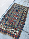 2’11 x 5 Antique Tribal Caucasian Rug - Blue Parakeet Rugs