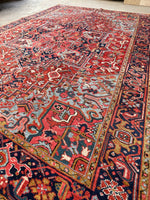 7'3 x 10'5 Antique Heriz with French Blue #2136 / 7x11 Vintage Rug - Blue Parakeet Rugs