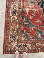 8' x 11’4 Late 19th Century Serapi #2403/ Large Oriental Rug - Blue Parakeet Rugs