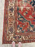 8' x 11’4 Late 19th Century Serapi #2403/ Large Oriental Rug - Blue Parakeet Rugs