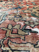 9’4 x 10’8 Love-worn Persian Mahal Rug / large distressed vintage rug (#1016) - Blue Parakeet Rugs