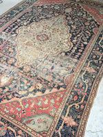 6’10 x 10’ Timeworn Antique Ferahan rug #2299 / Antique Oriental Rug - Blue Parakeet Rugs