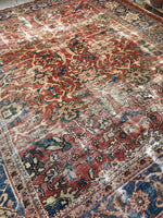 9’4 x 10’8 Love-worn Persian Mahal Rug / large distressed vintage rug (#1016) - Blue Parakeet Rugs