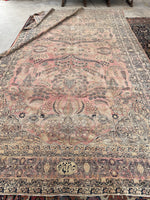 7’8 x 13’5 Antique worn and muted Persian Kerman Lavar rug #1975ML / 8x13 Vintage rug - Blue Parakeet Rugs