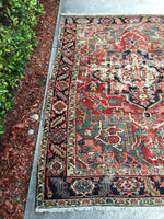 4'10" x 5’11” Antique Heriz with Teal - Blue Parakeet Rugs