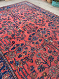 8'3 x 13' Antique 1920s watermelon ground Mahal rug #2065 / 8x13 Vintage Rug - Blue Parakeet Rugs