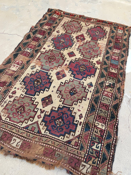 4'3" x 6'4" Antique Tribal Rug #1828 - Blue Parakeet Rugs