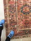 9’ x 10’10 worn Antique Soumak Flatweave Rug - Blue Parakeet Rugs