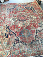 8'8 x 12'2 Rusty n Worn Serapi Heriz Rug - Blue Parakeet Rugs