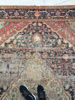 6’10 x 10’ Timeworn Antique Ferahan rug #2299 / Antique Oriental Rug - Blue Parakeet Rugs