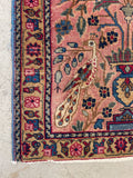 2’4 x 4’9 Peacock scatter rug #2424 / Antique Oriental Rug Runner - Blue Parakeet Rugs