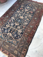 3’6 x 6’2 antique Persian Malayer / Small Vintage  Rug - Blue Parakeet Rugs