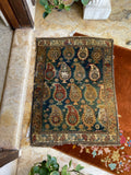 2 x 2’8 Worn Antique Persian rug #2496ML - Blue Parakeet Rugs
