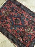 2’ x 2’9” Antique Love Worn Lilihan Rug - small antique rug - Blue Parakeet Rugs