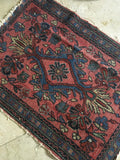 2’ x 2’9” Antique Love Worn Lilihan Rug - small antique rug - Blue Parakeet Rugs