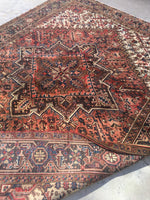 7' x 9'3" Vintage Heriz Rug / Large Vintage Rug - Blue Parakeet Rugs