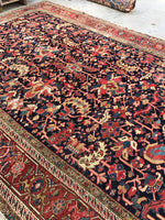 8’7 x 11’9 midnight blue Antique Heriz Rug / 9x12 vintage rug (#1083) - Blue Parakeet Rugs