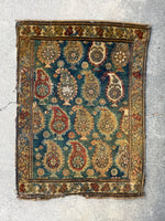 2 x 2’8 Worn Antique Persian rug #2496ML - Blue Parakeet Rugs