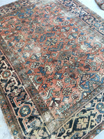 7’3 x 9’6 Worn antique Persian Heriz (#1241ML) - Blue Parakeet Rugs